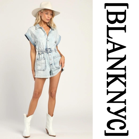 BLANK NYC - Time Zone Acid Wash Denim Short Sleeve Romper - XSmall - Picture 8 of 14